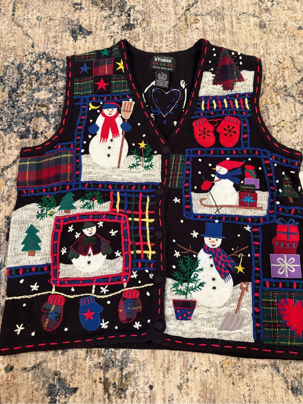 NWT Vintage Studio Sweater Vest Womens Small Patchwork Snowman Christmas Holiday